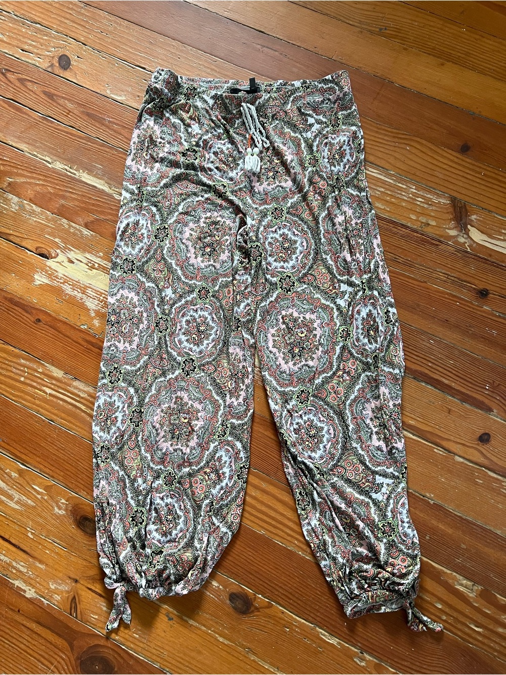 Anthropologie Paisley Pajama Pants - Green, Pink, Cream